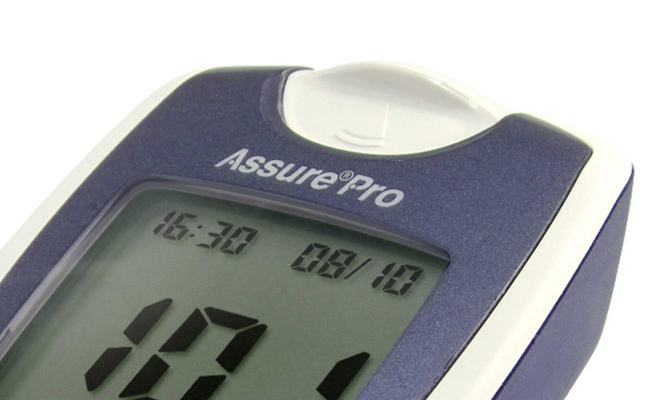 Assure Pro blood glucose meter strip eject button design