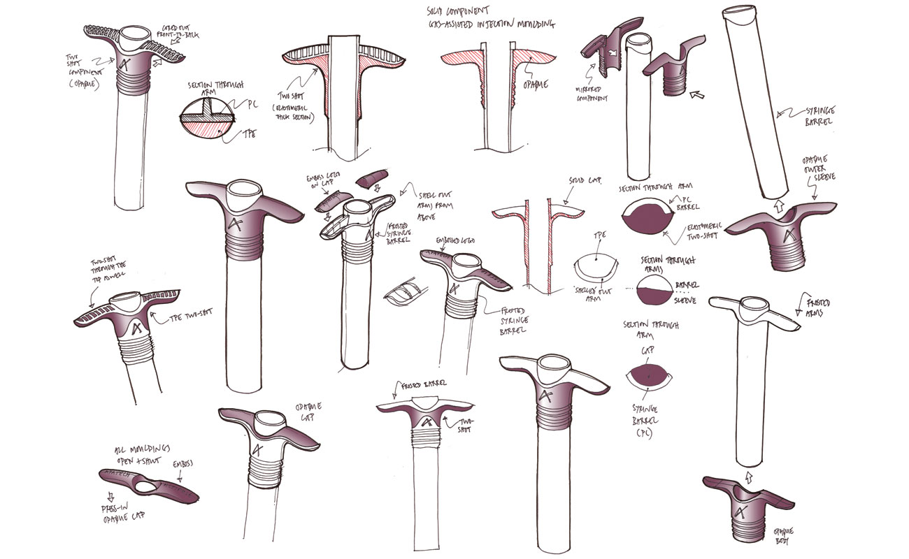 Concept sketches for a medical syringe device