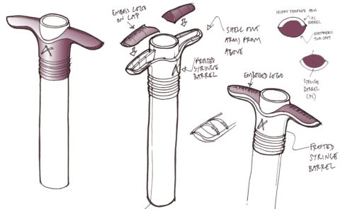 Concept sketches for a medical syringe device designed by Gm Design Development UK